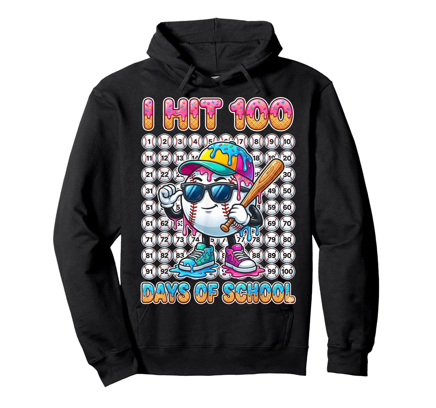I Hit 100 Days of School Baseball Ice Cram Drip 100th Boys T-Shirt