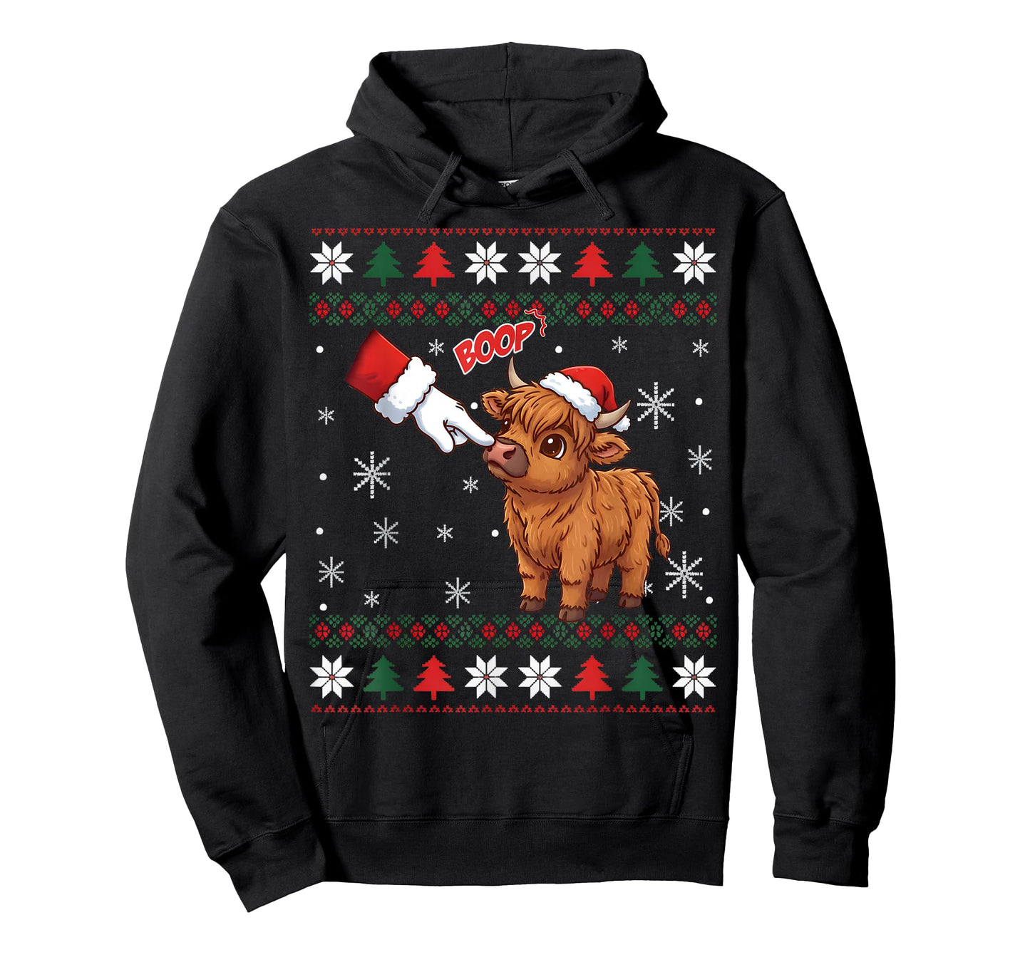 Santa Farmer Funny Western Hand Boop Christmas Highland Cow T-Shirt