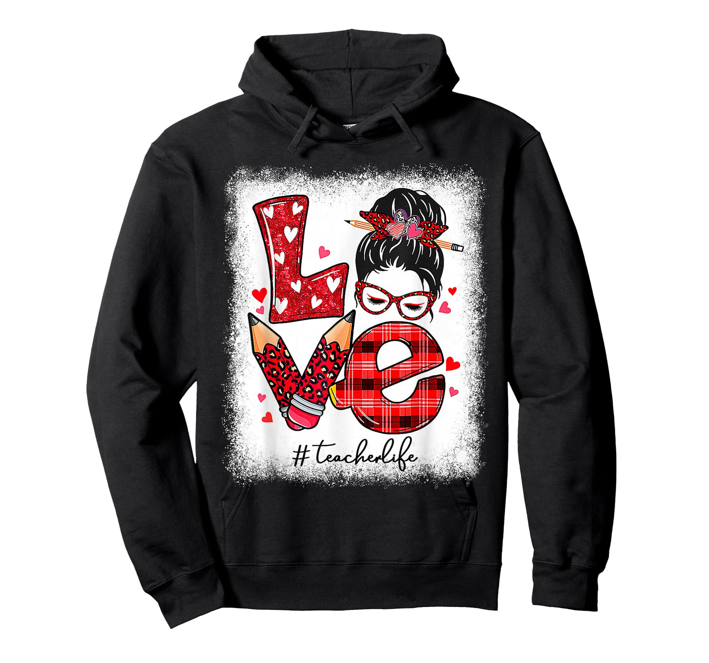 Funny Teacher Life Leopard Messy Bun Valentines Day T-Shirt