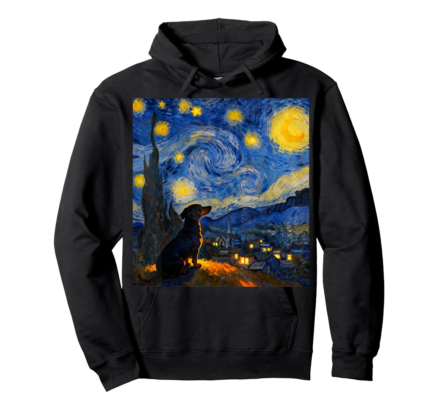 Funny Dachshund Graphic Van Gogh Style Starry Night T-Shirt