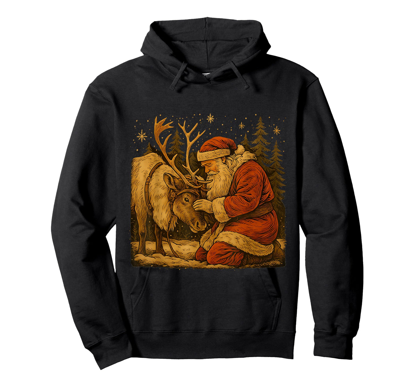 Rustic Santa Reindeer Vintage Christmas Forest Scene T-Shirt