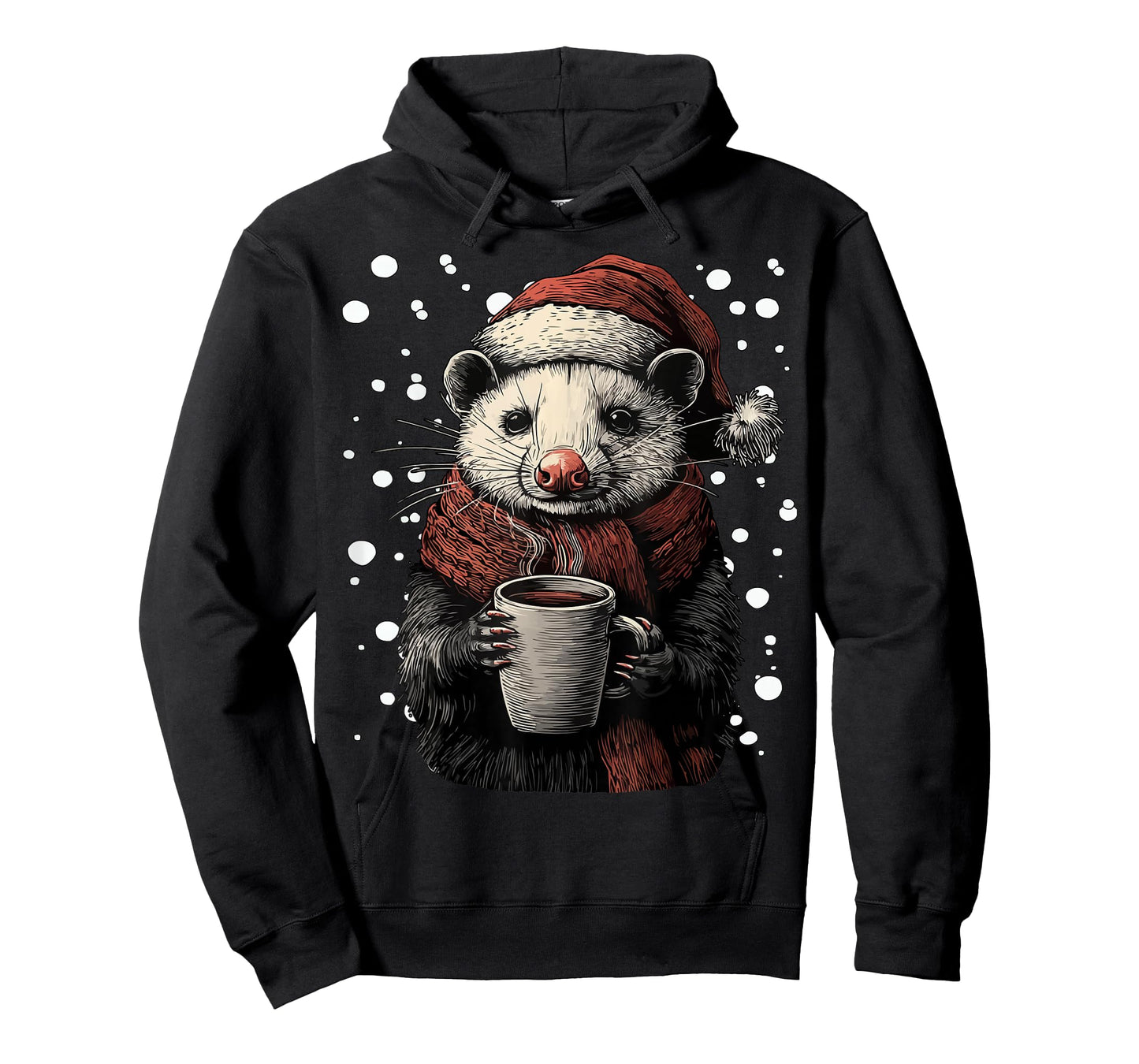 Christmas Opossum with Santa Hat Coffee Lover Funny Winter T-Shirt