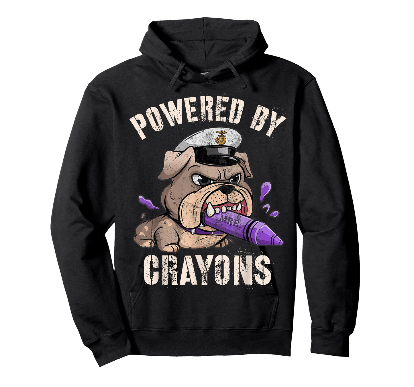 Funny Powered by Crayons Bulldog Officer Jarhead Military T-Shirt