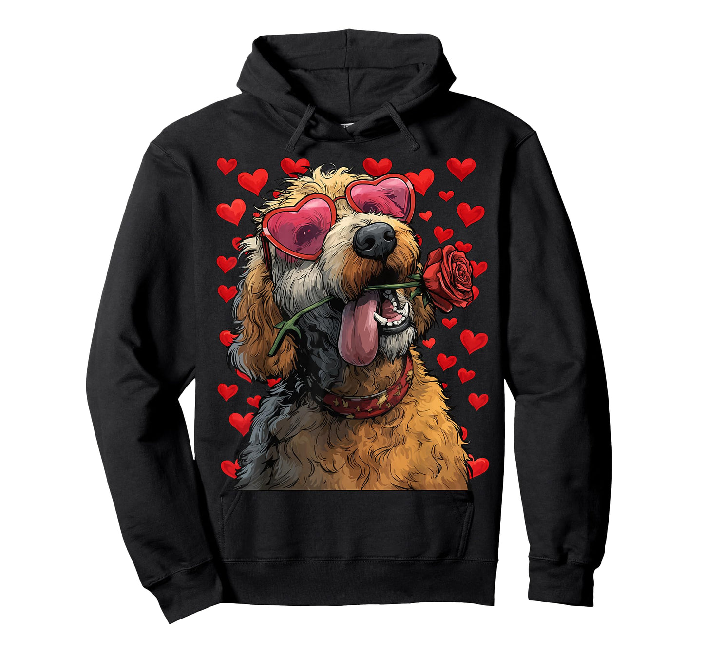 Goldendoodle with Heart Glasses Rose Valentine's Day Dog T-Shirt