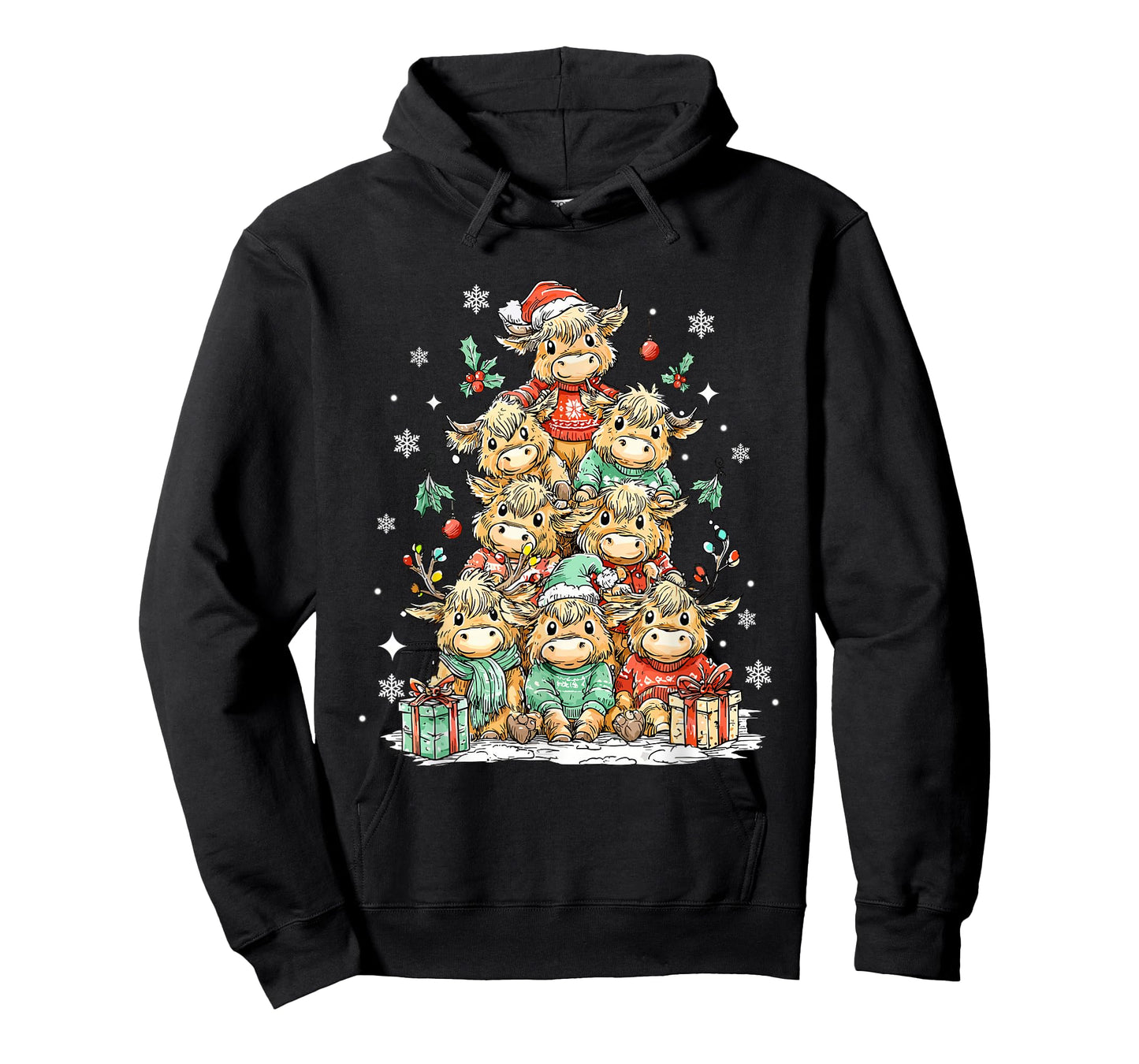 Santa Cow Christmas Tree Highland Cow Meme Western Cow Farm T-Shirt