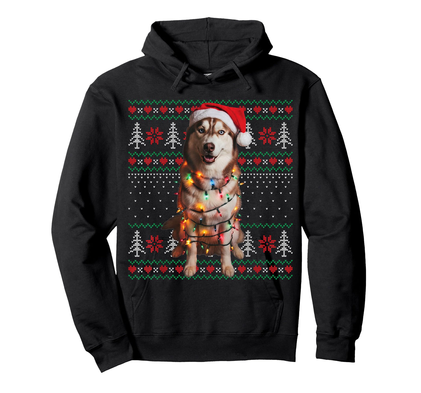 Siberian Husky Dog Christmas Ugly Sweater Dog Lights Xmas T-Shirt