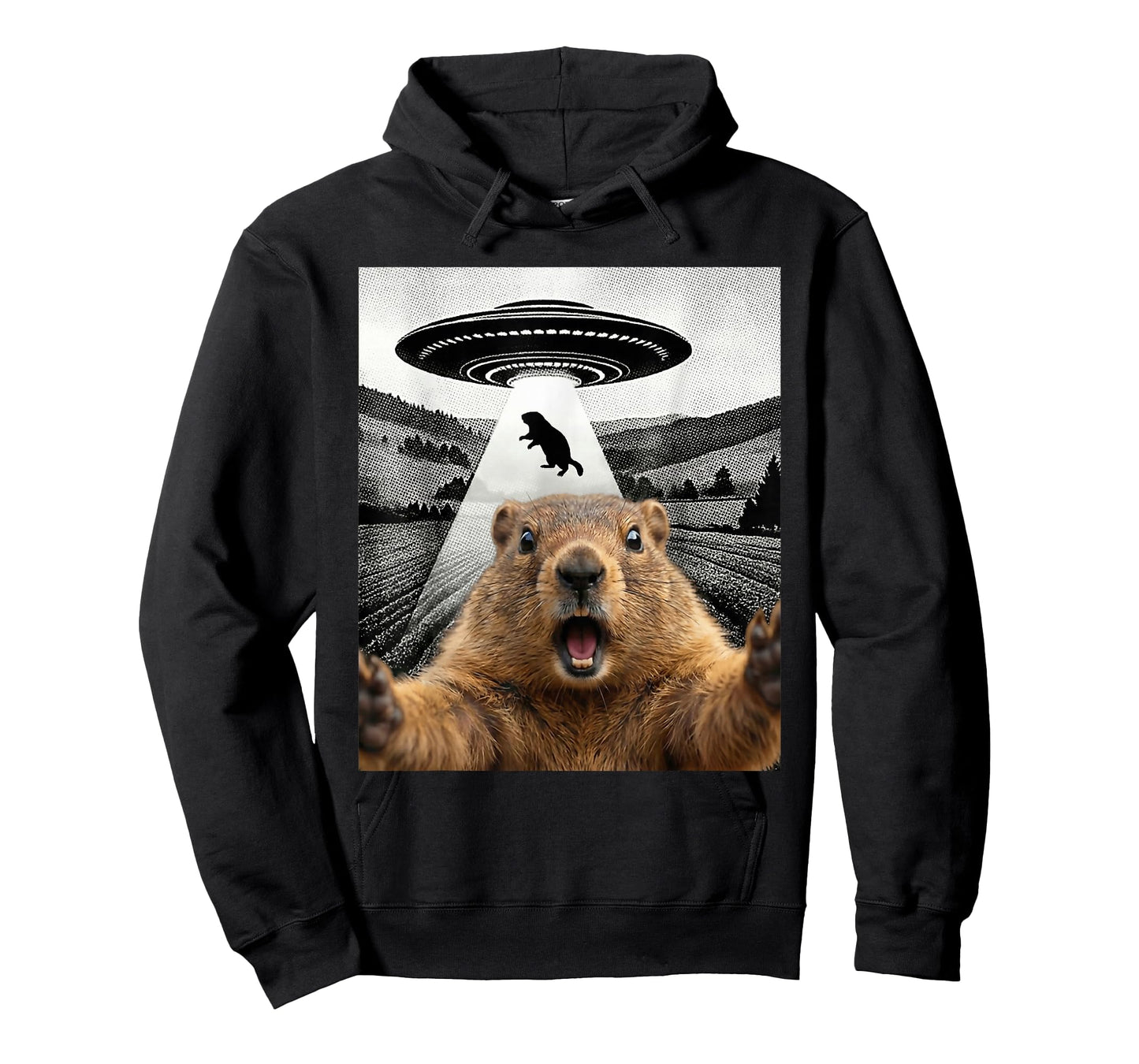 Groundhog Selfie with Alien UFO Humor Men Women Kids T-Shirt