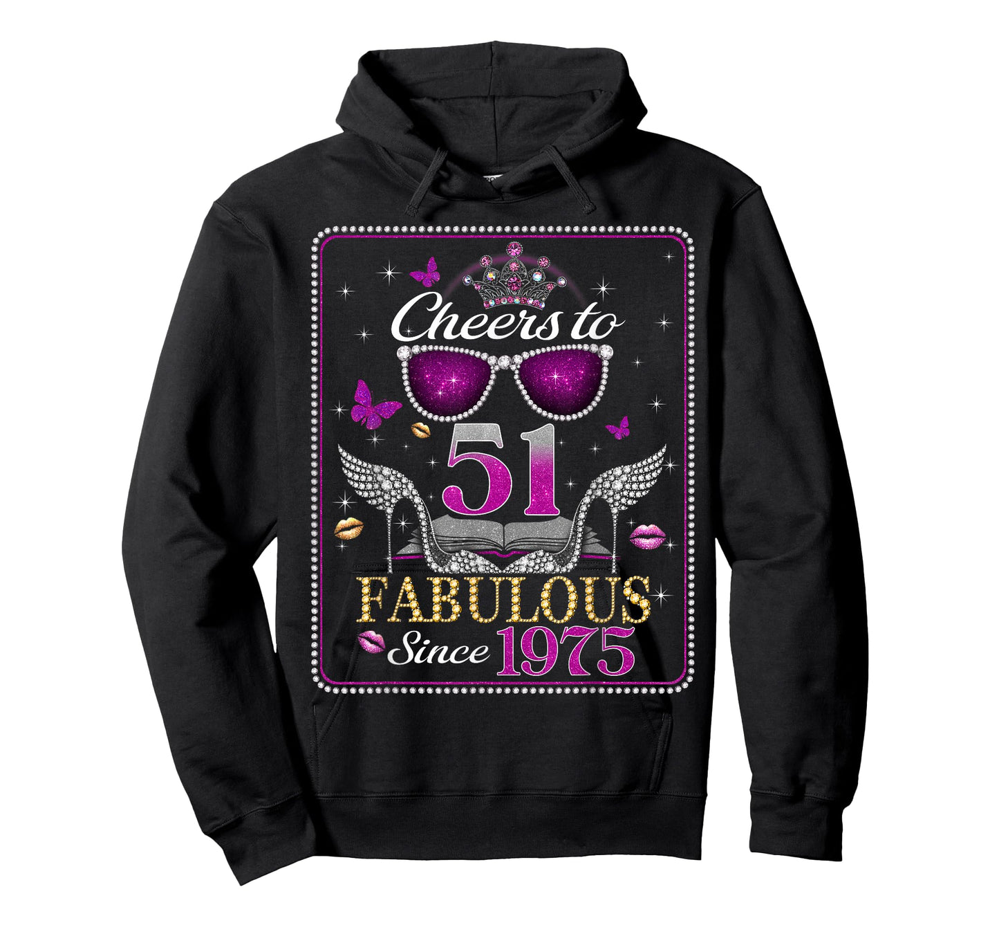 Womens Cheers to 51 Years Old EST 1975 51st Birthday Queen T-Shirt