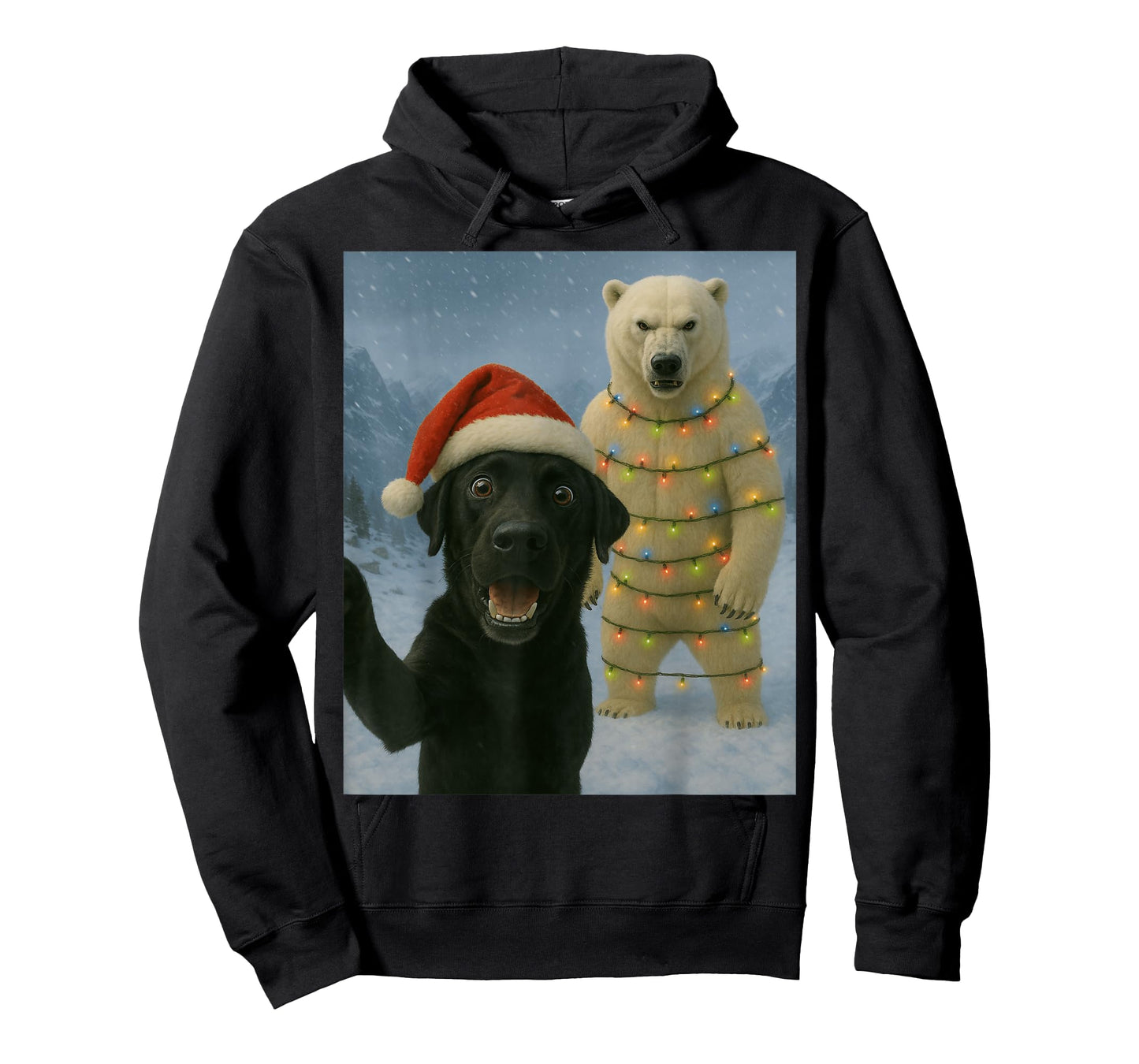 Funny Black Labrador Dog Selfie Polar Bear Christmas Humor T-Shirt