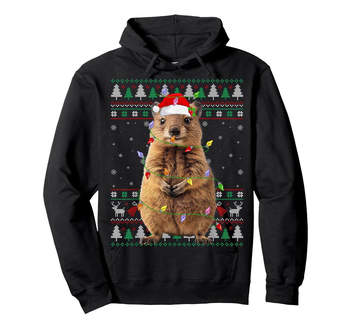 Quokka Christmas Lights Ugly Sweater Santa Hat Quokka Xmas T-Shirt