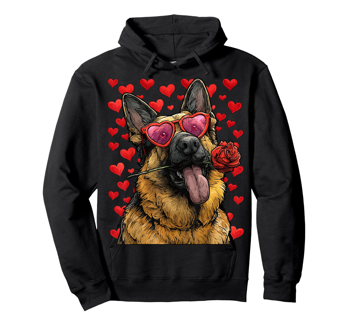 German Shepherd with Heart Glasses Rose Valentine's Day Dog T-Shirt