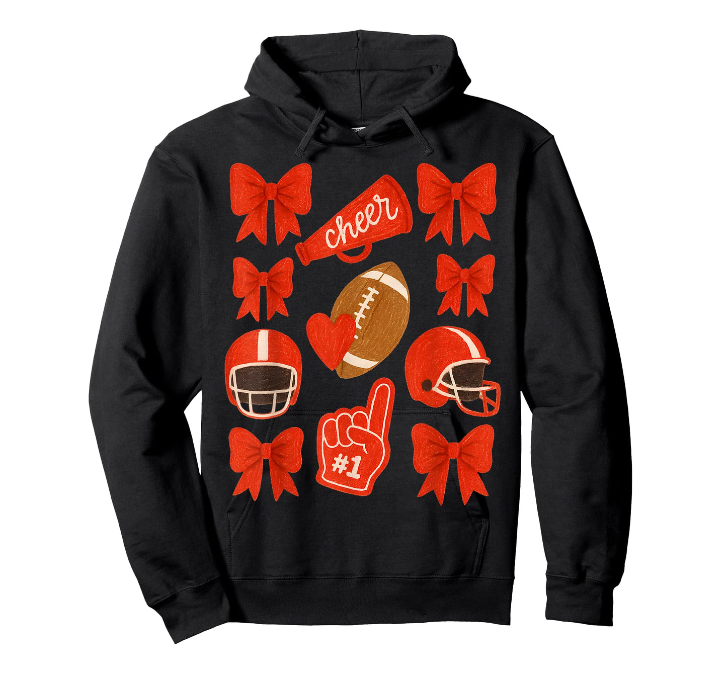 Bow Cheer Football Girl Red Bowknot Cheerleader Football T-Shirt