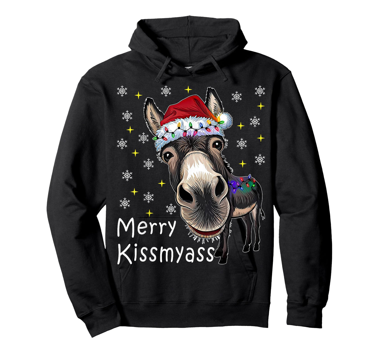 Merry KissMyAss Donkey Wearing Santa Hat Lights Men Women T-Shirt