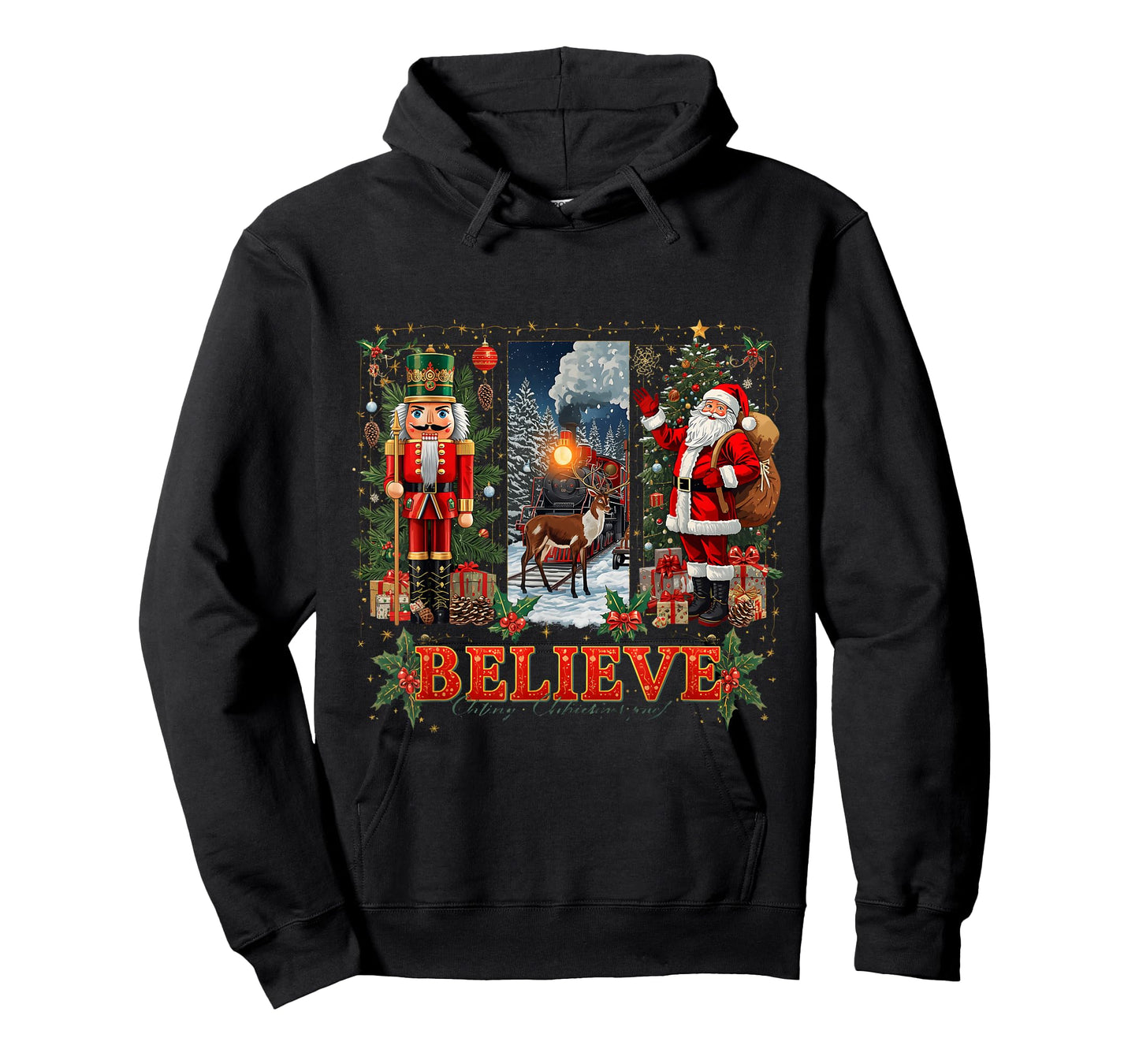 Believe Santa Magical Holiday Spirit Train Winter Wonderland T-Shirt