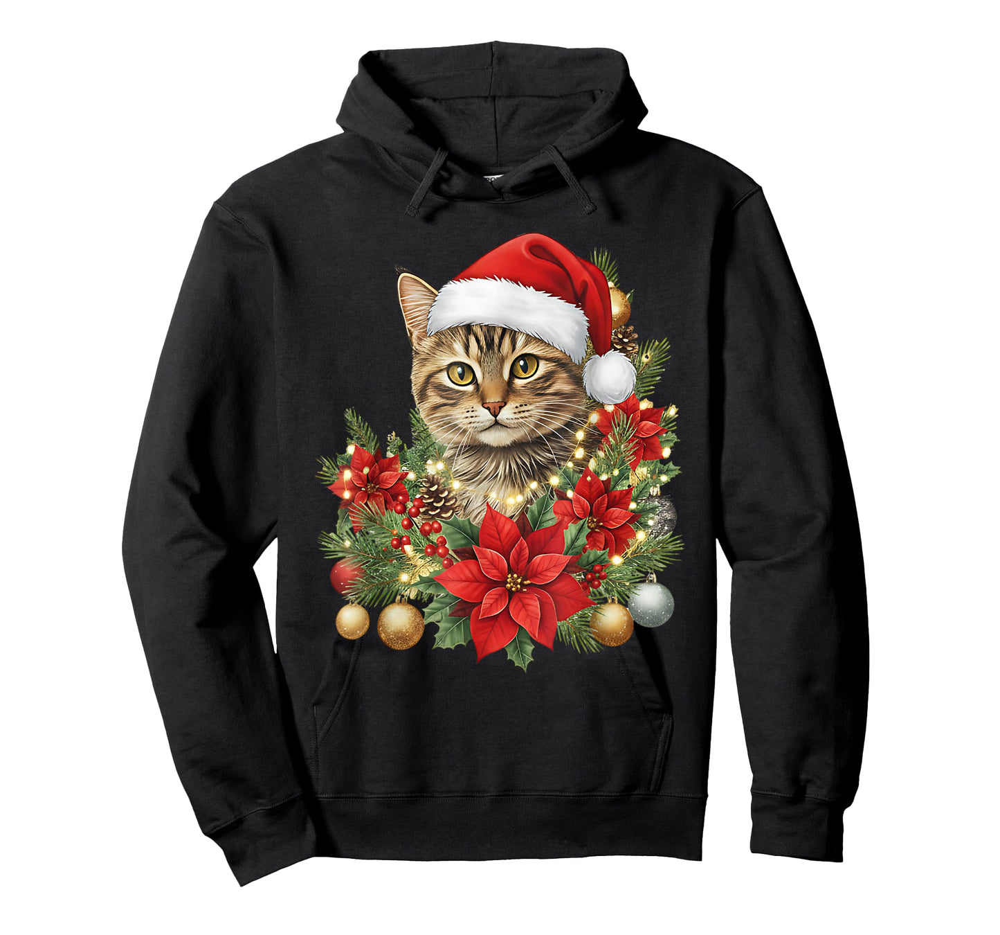 Cat Christmas Flowers Holiday Santa Cat Lover Xmas Pajamas T-Shirt