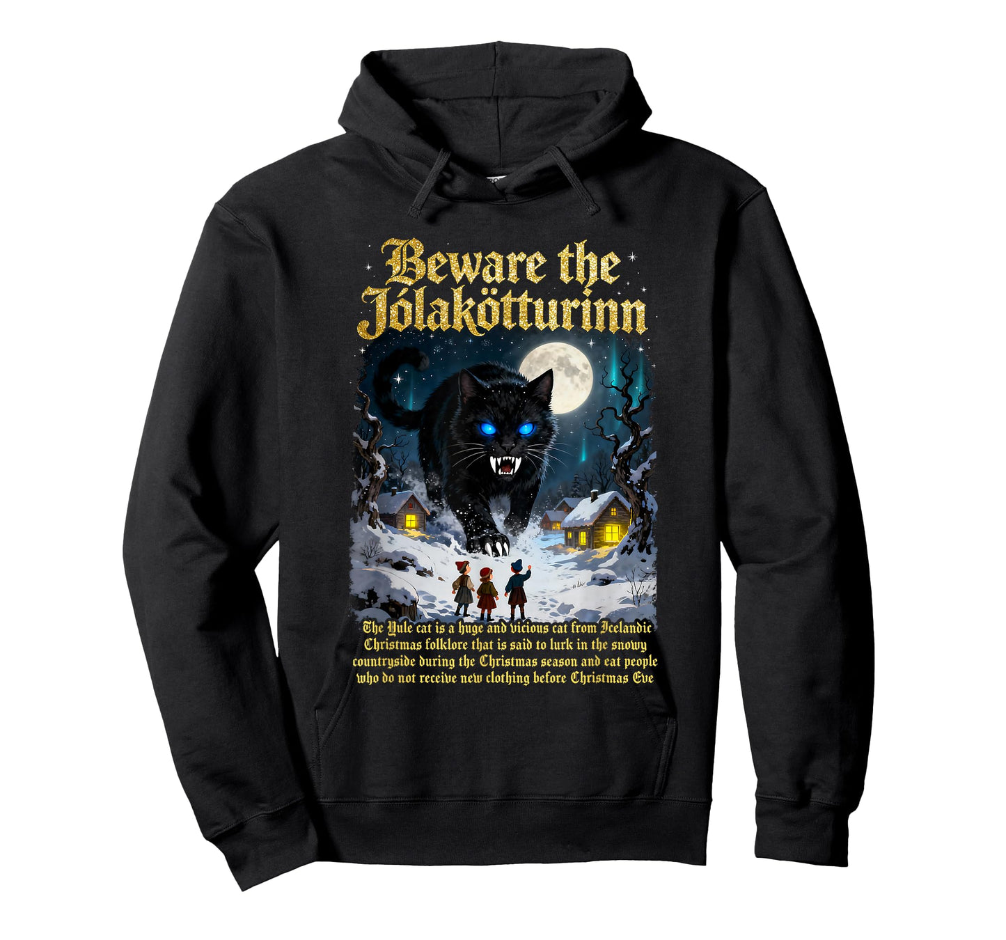 Icelandic Vintage Beware Jolakotturinn Yule Cat Christmas T-Shirt