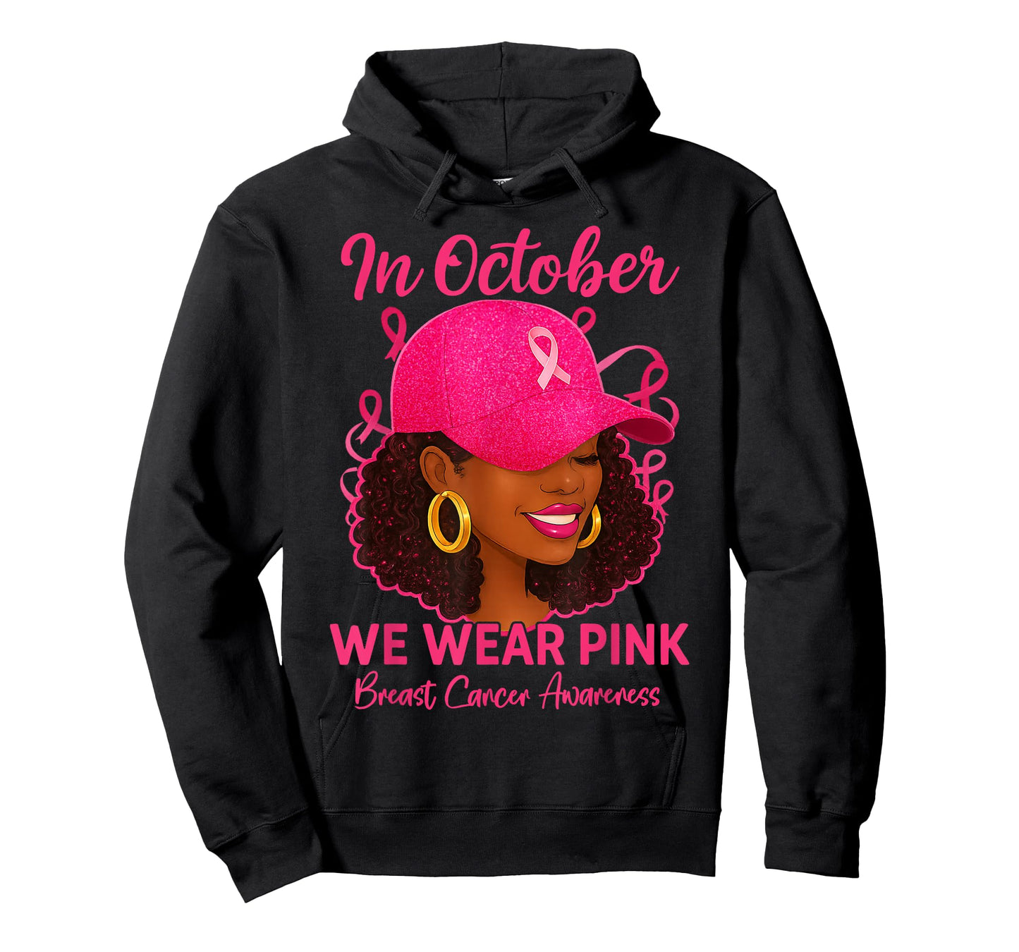 in October We Wear Pink Black Women Breast Cancer Awareness T-Shirt