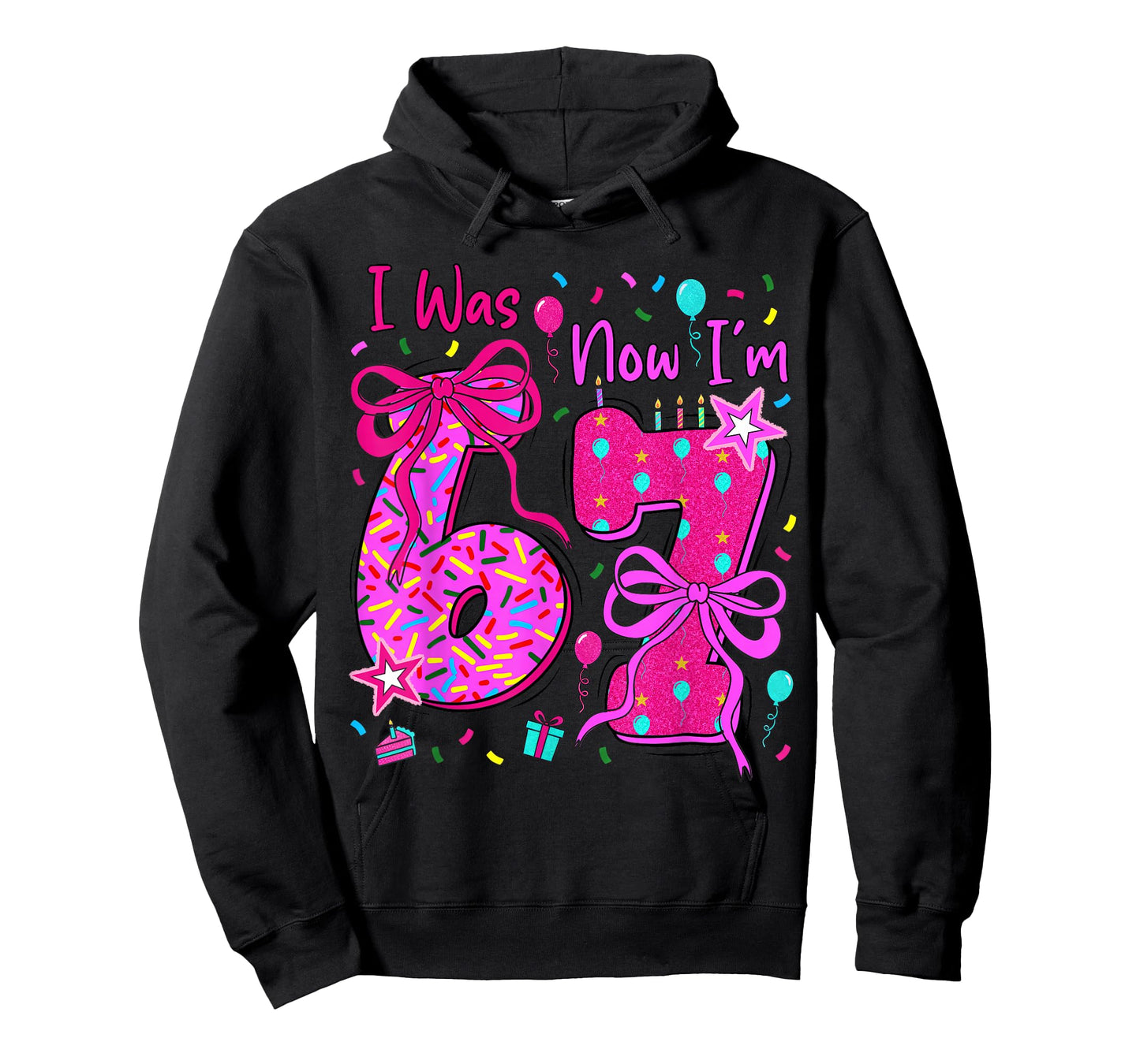 7th Birthday Girl I was 6 Now I'm 7 Year Old Girl Birthday T-Shirt