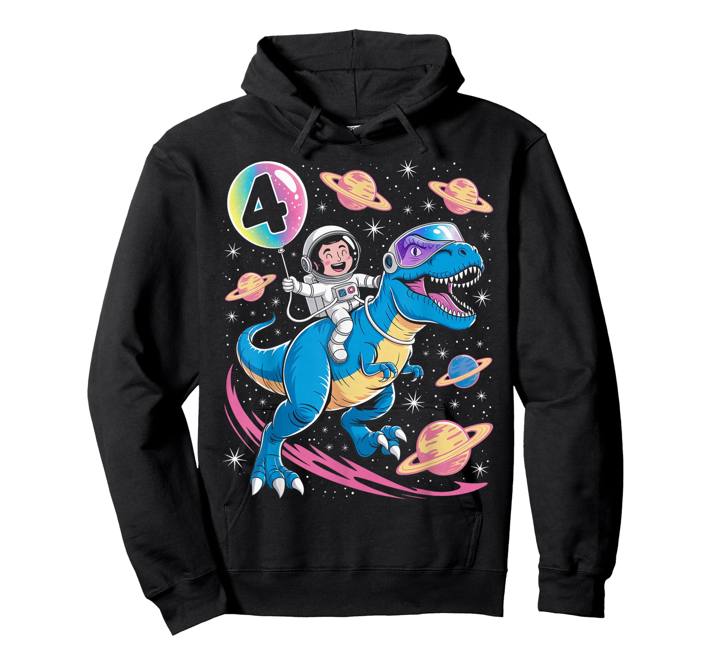 Astronaut Trex Dinosaur 4 Years Old Space Kids 4th Birthday T-Shirt