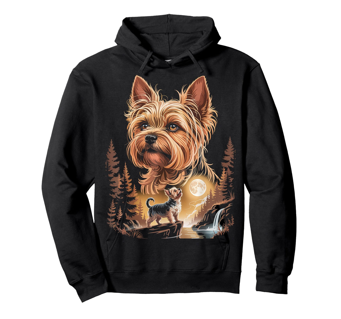 Yorkie Dog Howling at Full Moon Forest Night T-Shirt