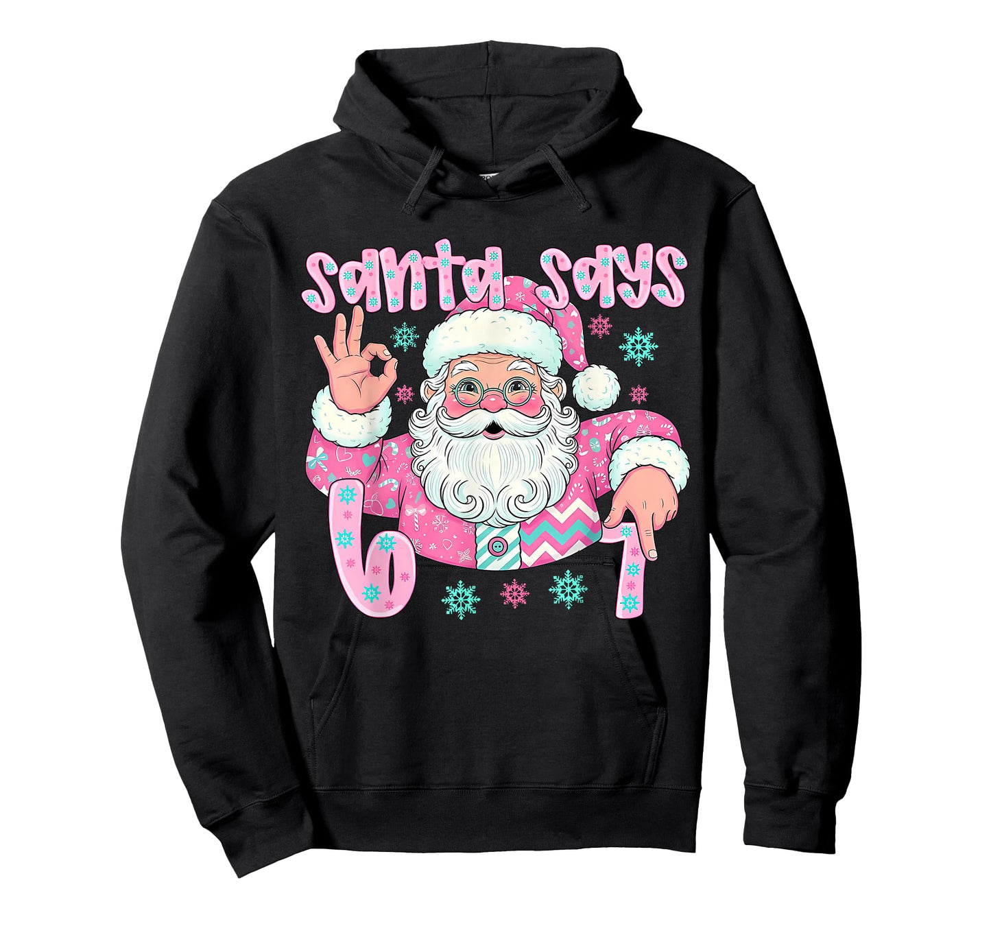 Pink Santa Says 67 Six Seven Meme Hands Sign Women Girl T-Shirt