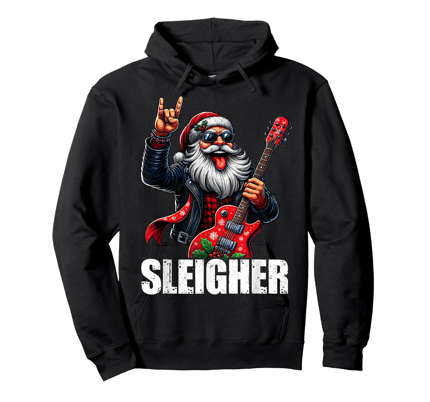 Sleigher Vintage Santa Guitar Rock On Christmas Xmas Men T-Shirt