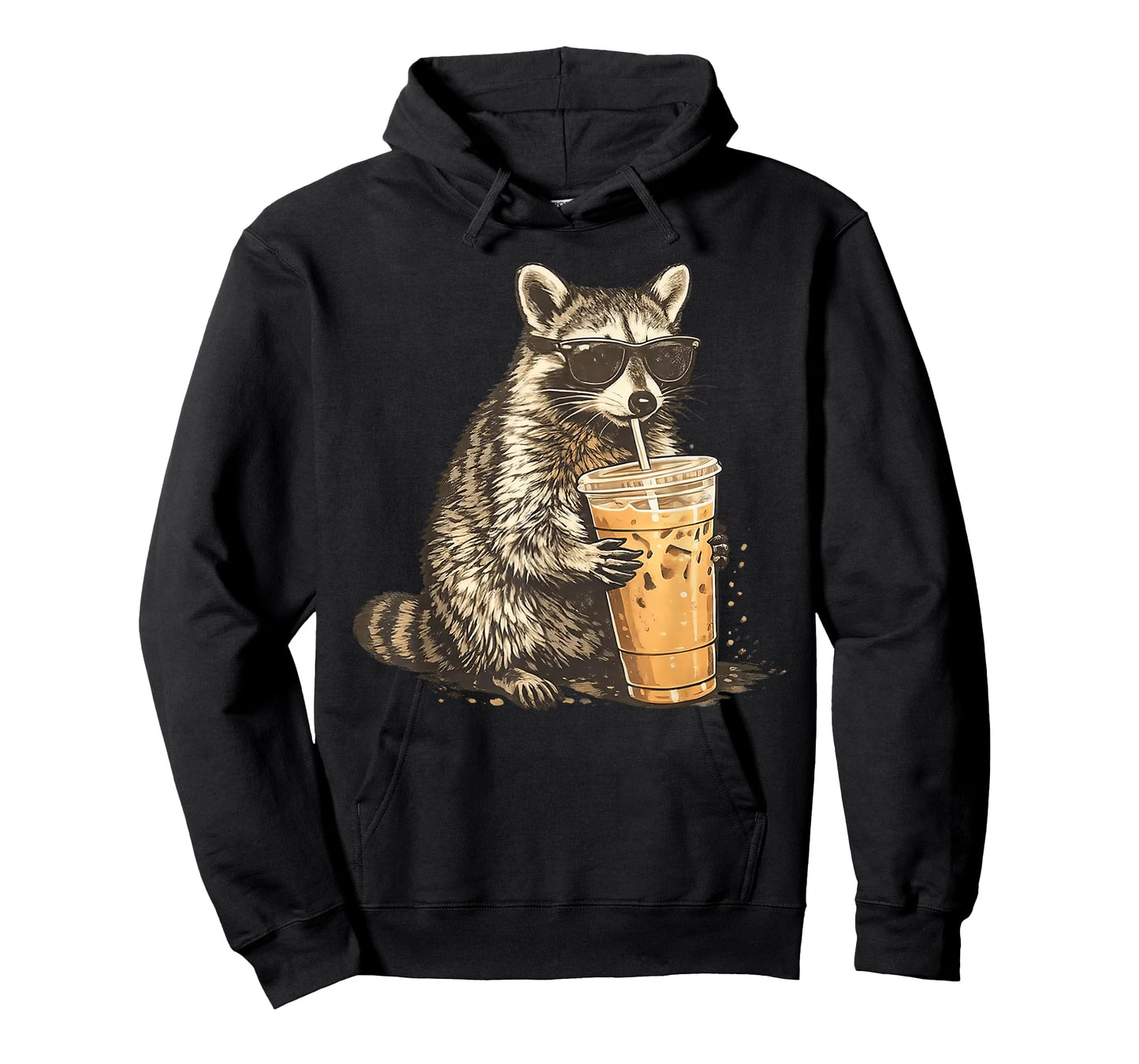 Funny Raccoon Drinking Iced Coffee Animal Meme Men Women T-Shirt