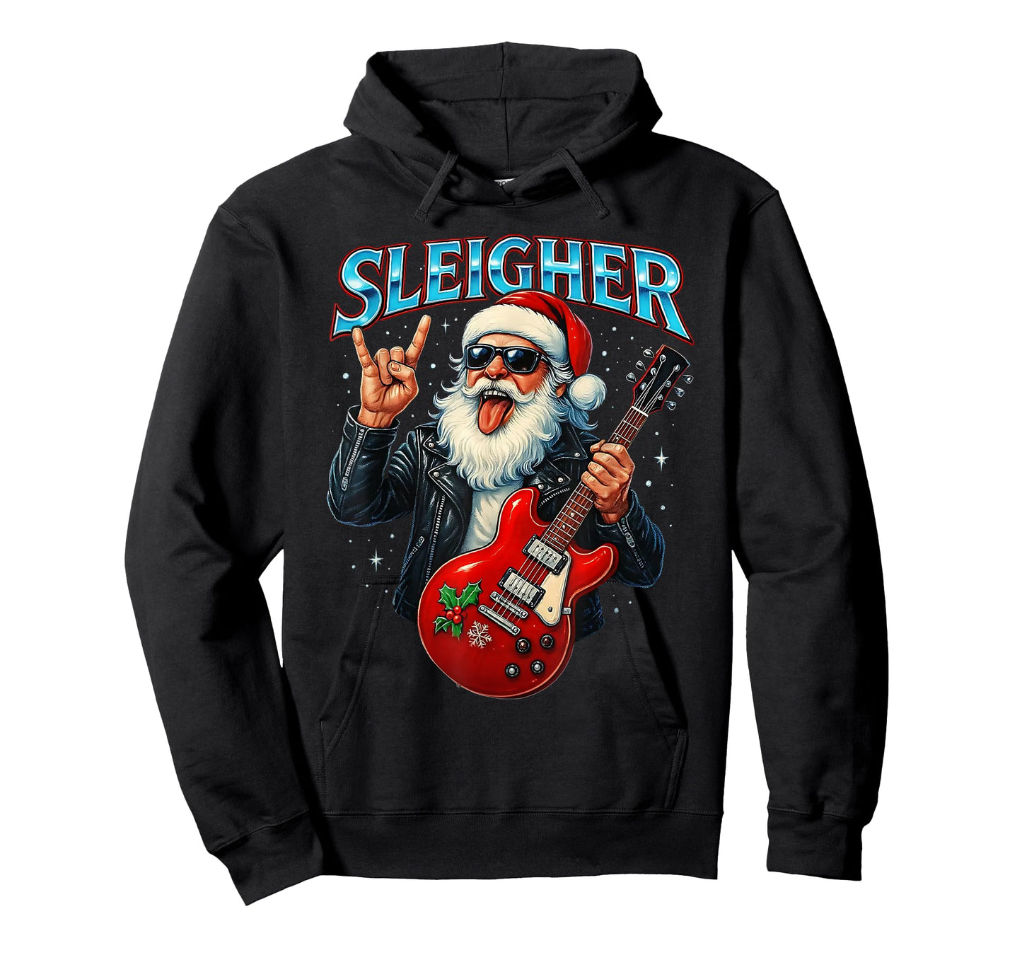 Sleigher Rock Santa Funny Metal Christmas Design T-Shirt