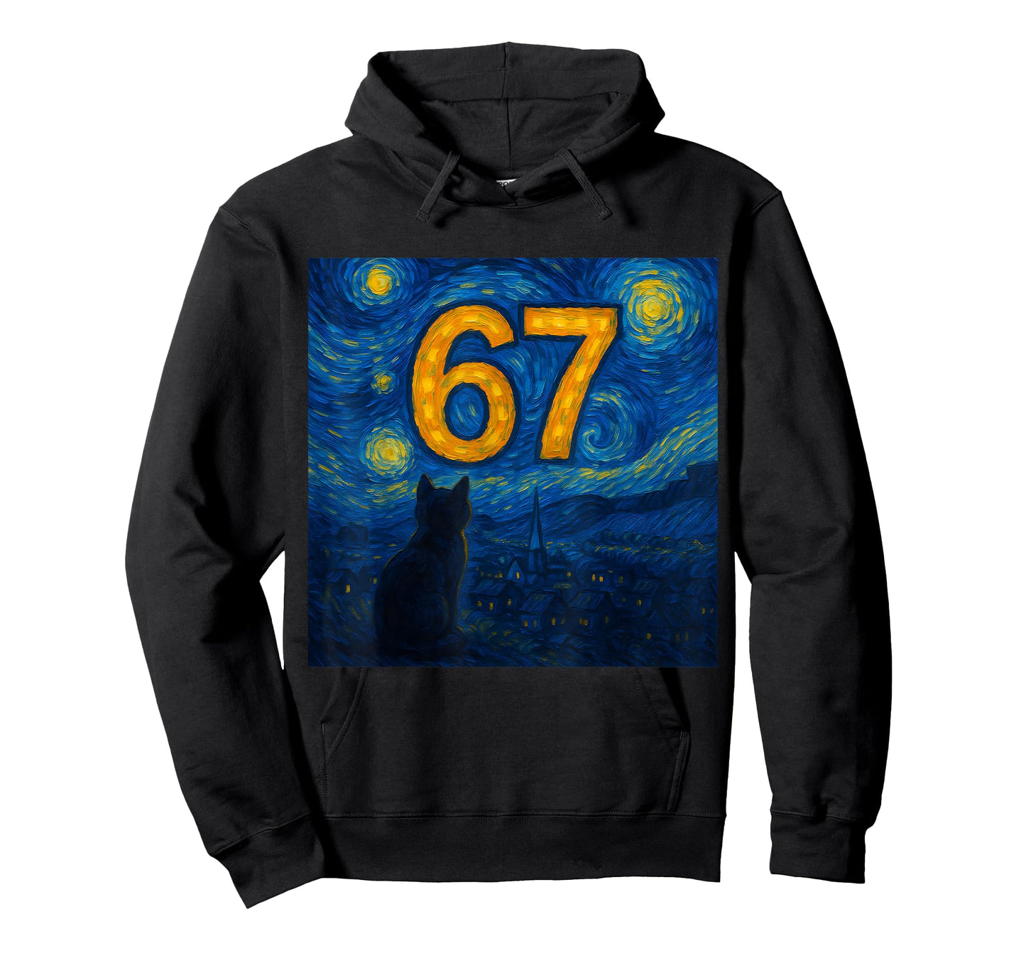 67 Meme Six Seven Cat Starry Funny Night Van Gogh Cat Lover T-Shirt