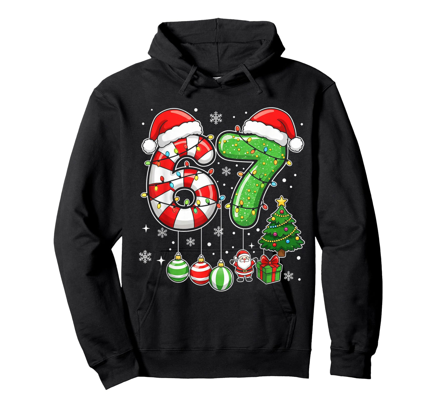 Funny Six Seven 67 Christmas Candy Cane Santa 6 7 Meme T-Shirt