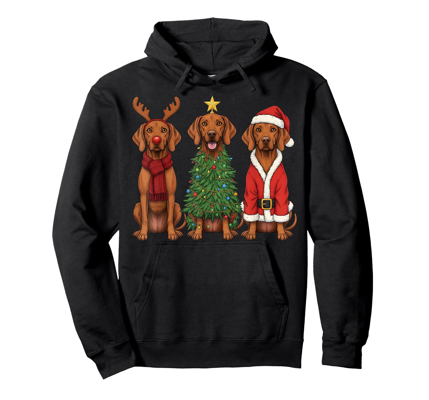 Retro Christmas Vizsla Santa Reindeer Dog Lover T-Shirt