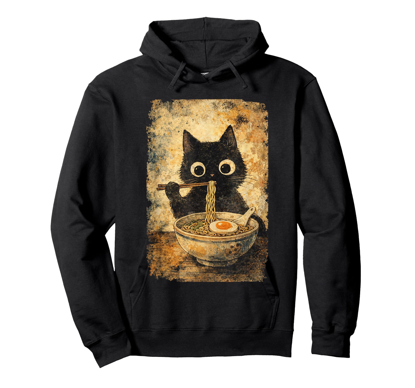 Funny Black Cat Eating Ramen Japan Cute Cat Kawaii Anime T-Shirt