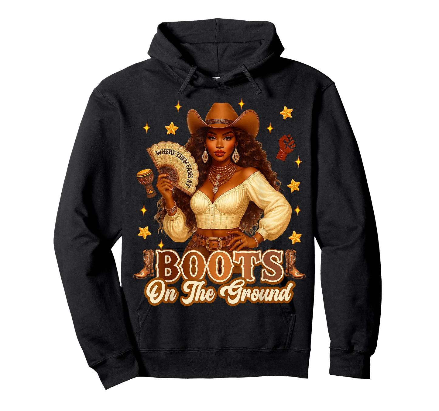 Boots On The Ground Black History Cowgirl Where Them Fans At T-Shirt