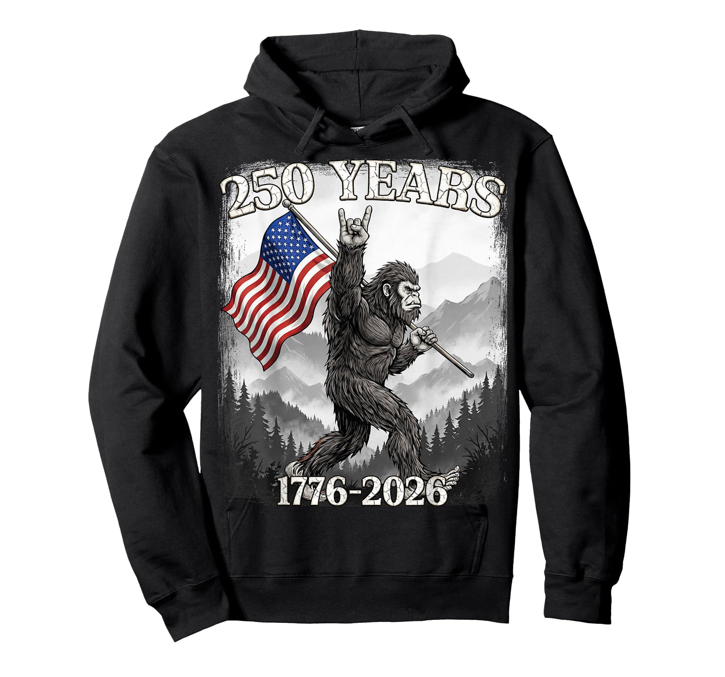 250 Years 1776–2026 Bigfoot & Flag American Patriotic T-Shirt
