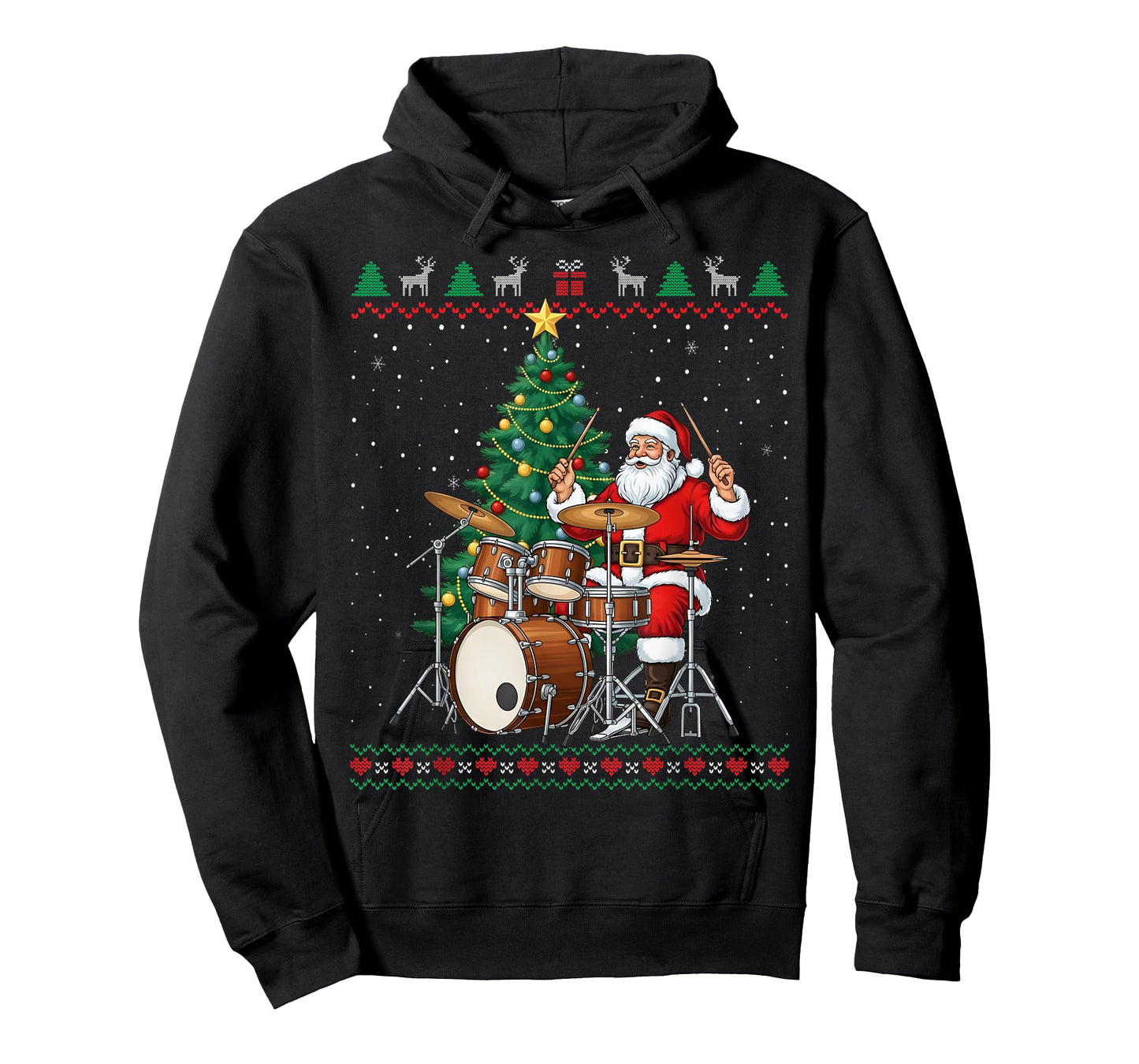 Santa Claus Playing Drums Christmas Funny Ugly Sweater T-Shirt