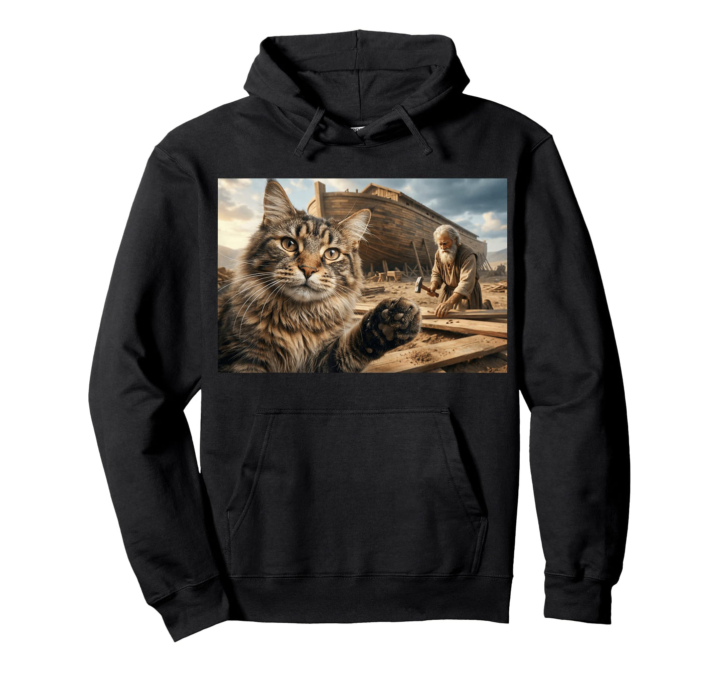Funny Cat Helping Noah Build The Ark Christian Bible Humor T-Shirt