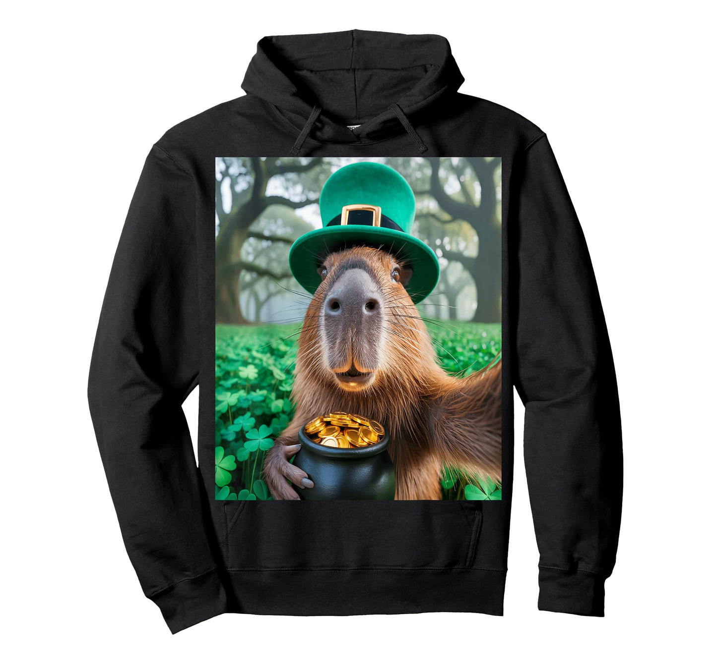 Cute Capybara Holding Gold Pot Design Funny St Patrick’s Day T-Shirt