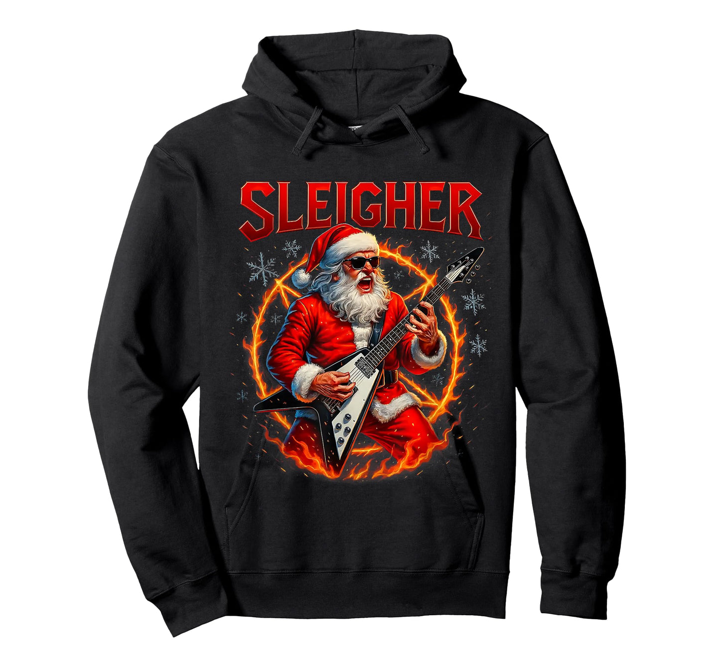 Sleigher Metal Santa Rocking Christmas Design T-Shirt