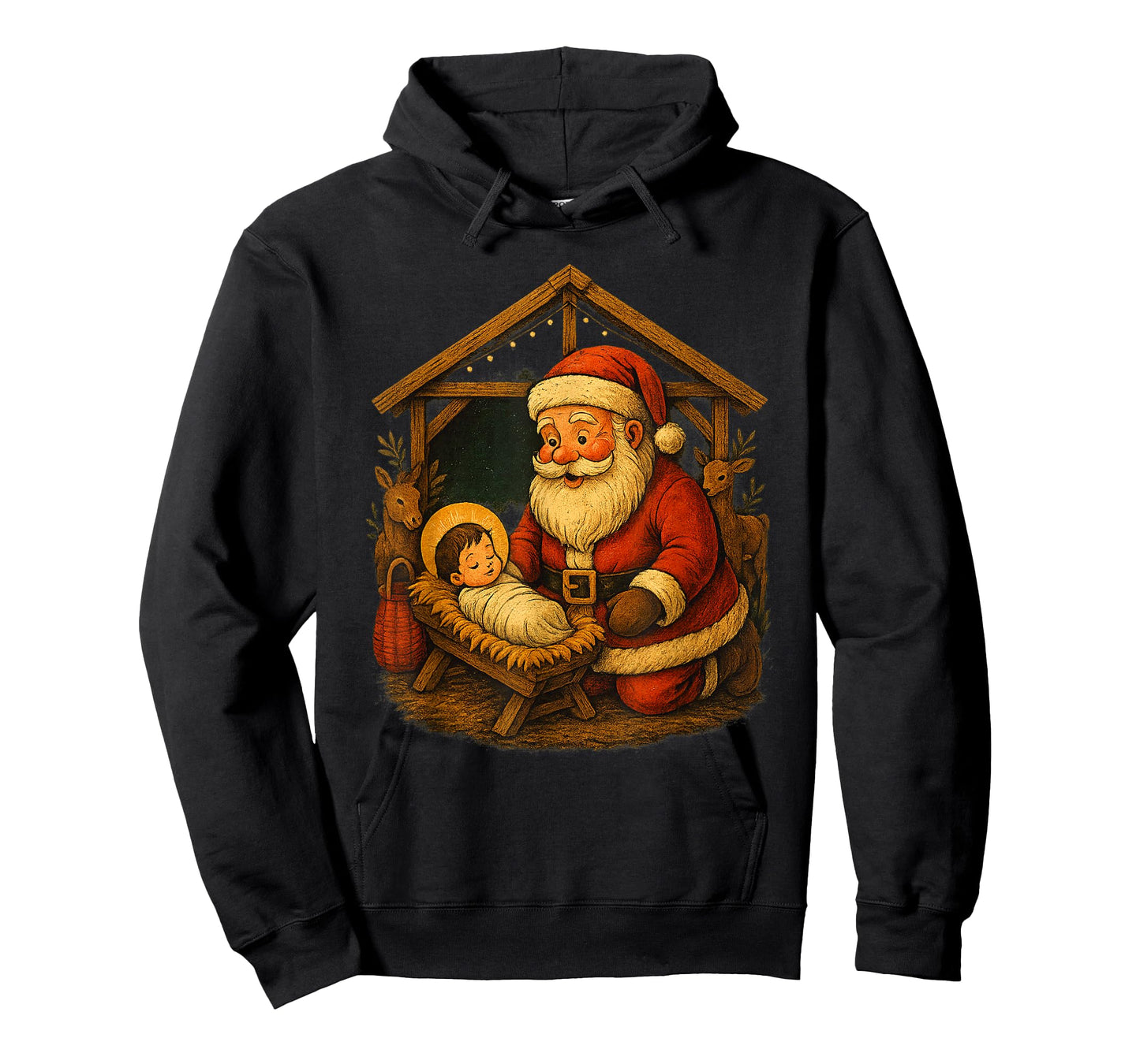 Christmas Design Kneeling Santa Claus with Baby Jesus T-Shirt