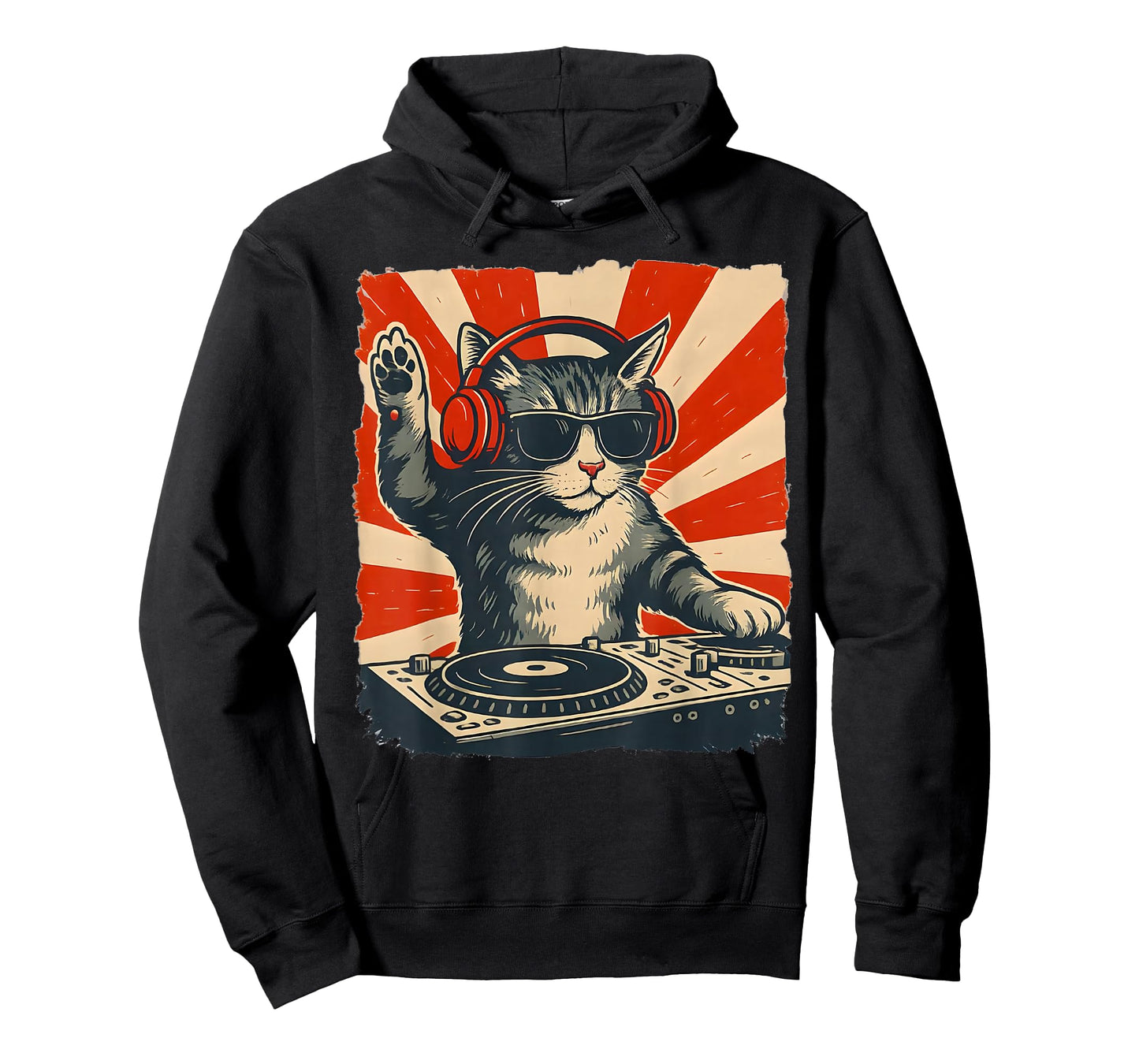 Cat Dj Headphone Turntable Vintage Music EDM Men Women Kids T-Shirt
