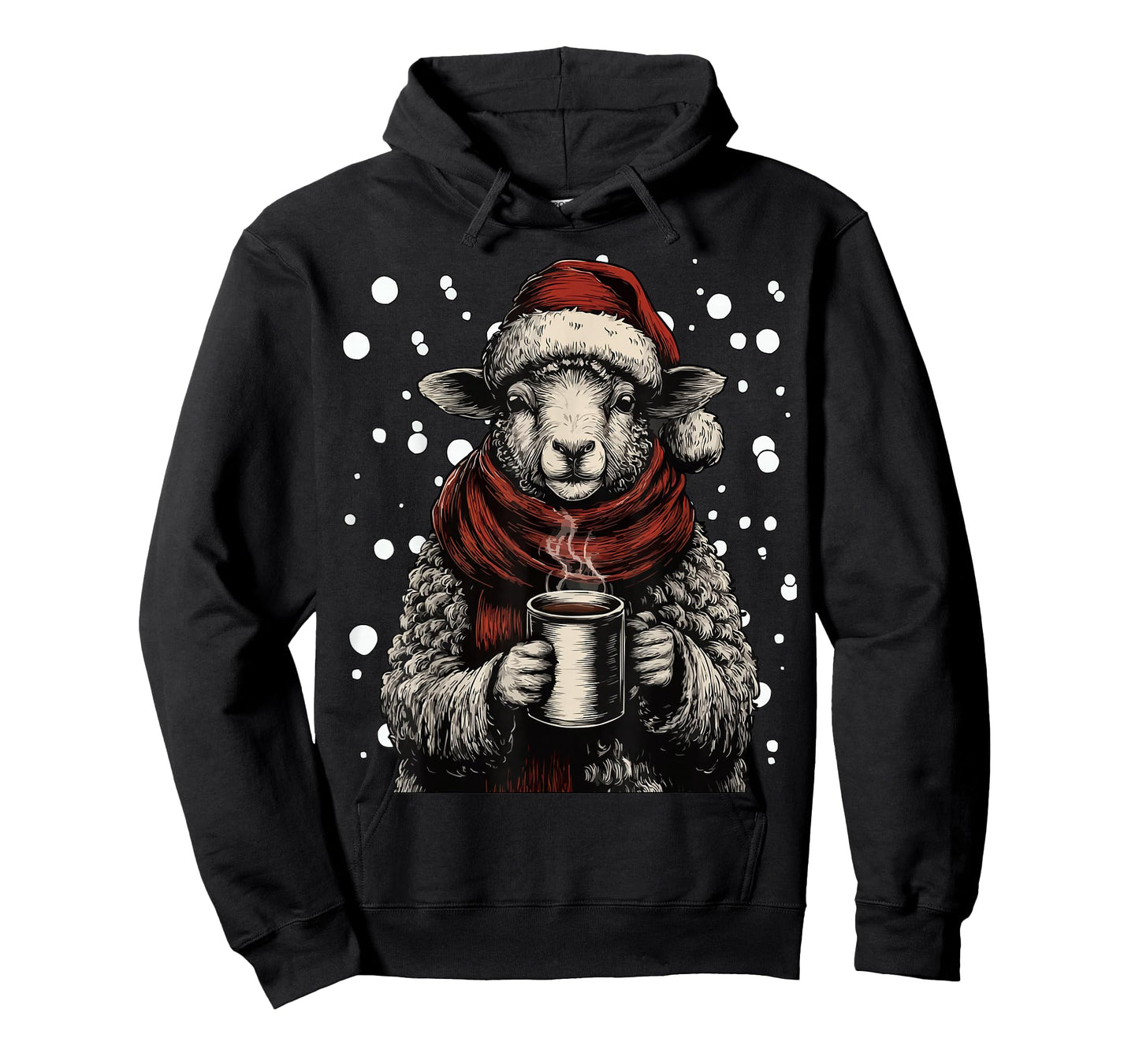 Cute Christmas Sheep Santa Hat Coffee Lover Funny Winter T-Shirt