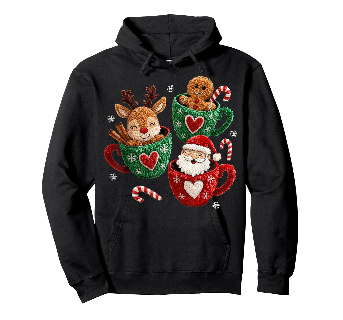 Santa Reindeer Gingerbread Faux Yarn Christmas T-Shirt