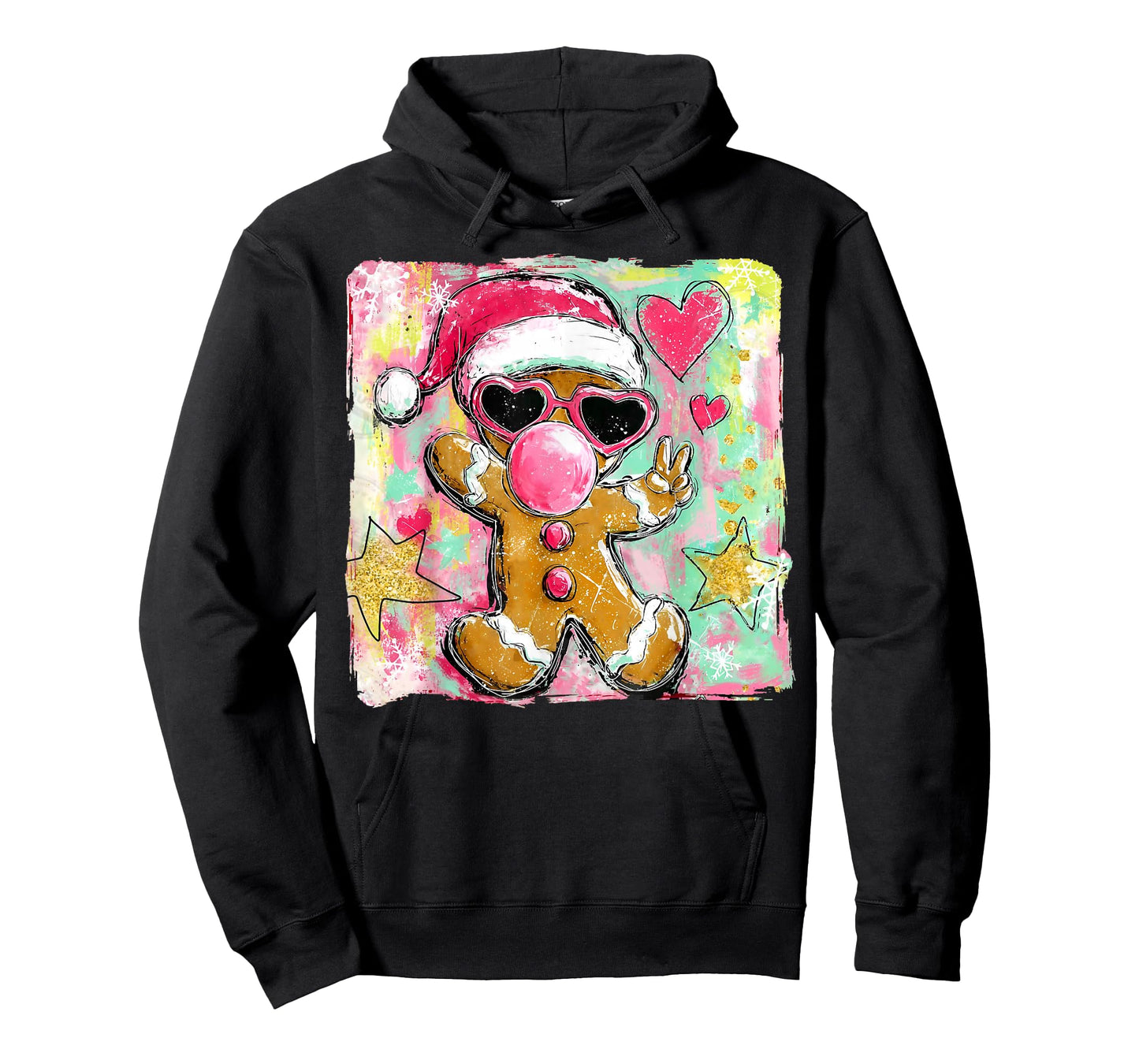 Retro Gingerbread Blowing Bubble Gum Sunglasses Christmas T-Shirt