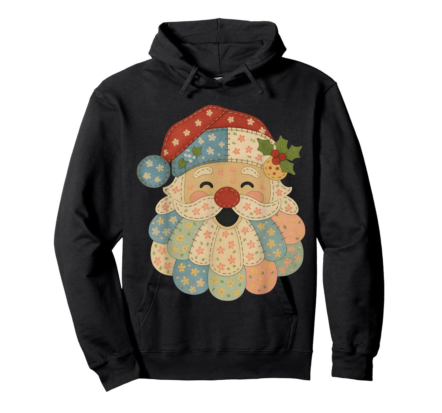 Pastel Patchwork Santa Vintage Quilt Christmas Tee T-Shirt