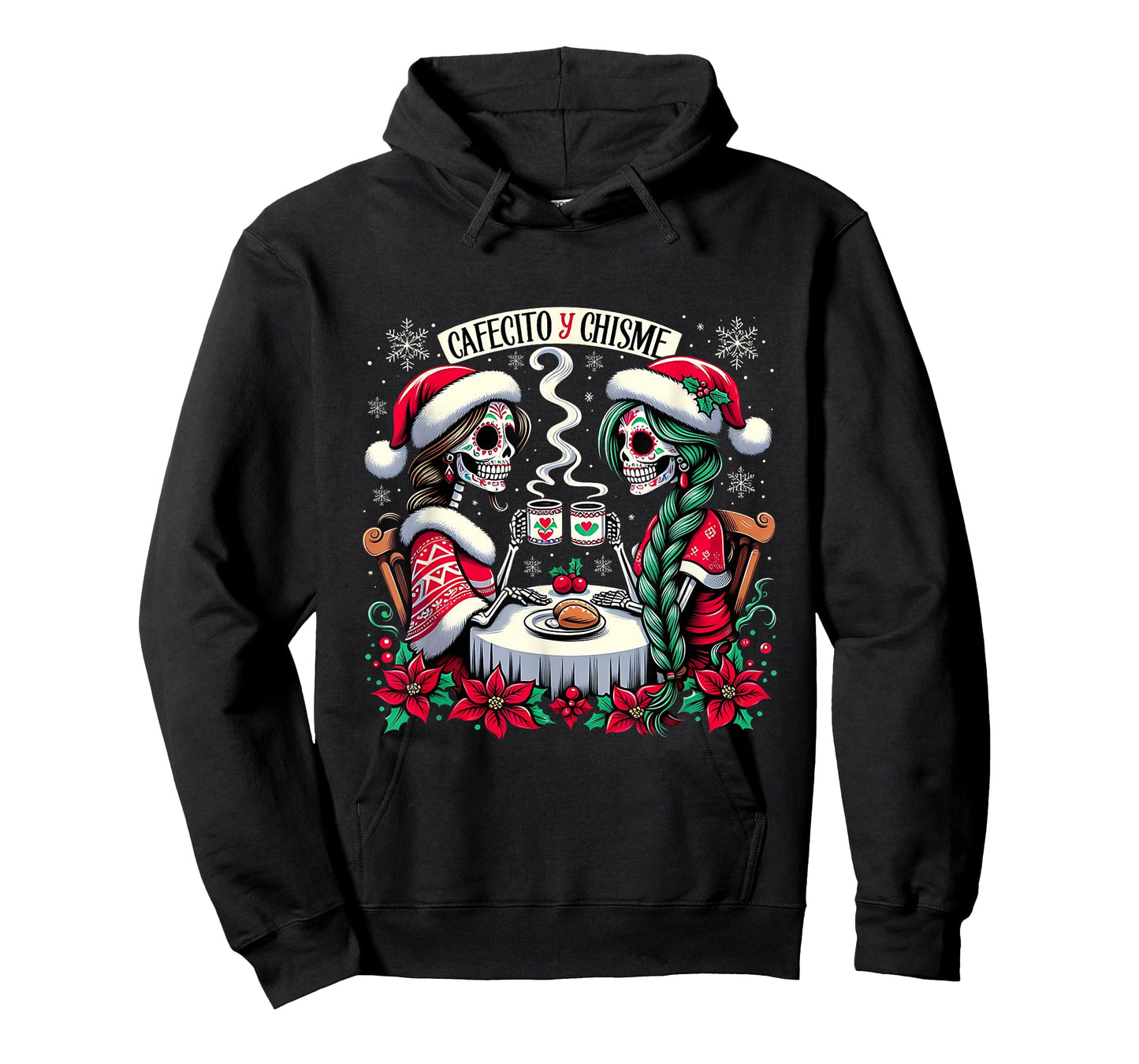 Cafecito Y Chisme Christmas Catrina Mexican Calavera Woman T-Shirt