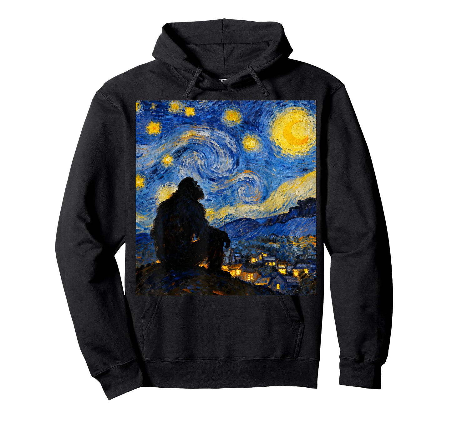Funny Bigfoot Graphic Van Gogh Style Sasquatch Starry Night T-Shirt