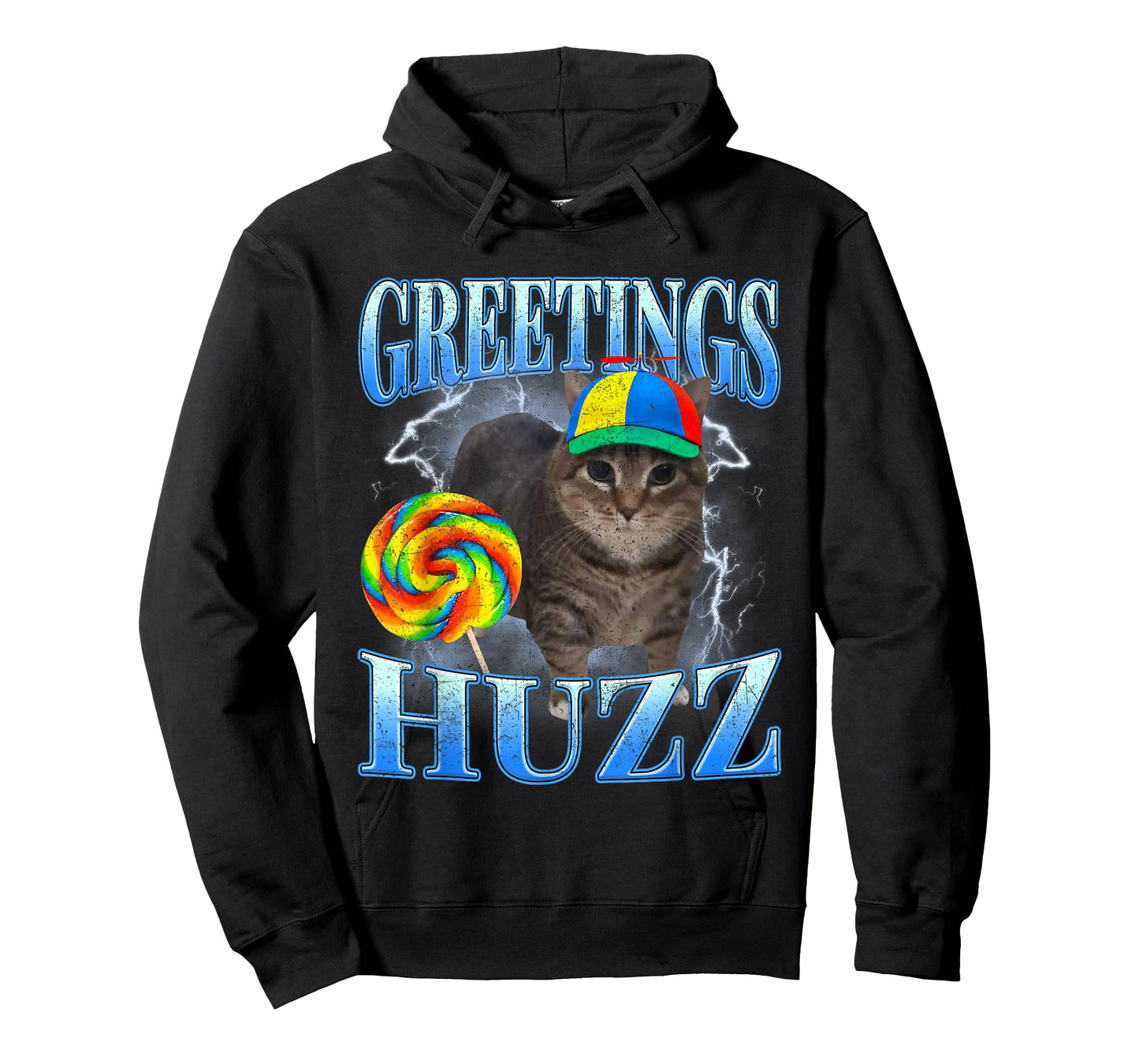 Y2K Lollipop Cat Meme Greetings Huzz Funny Gen Z Alpha Slang T-Shirt