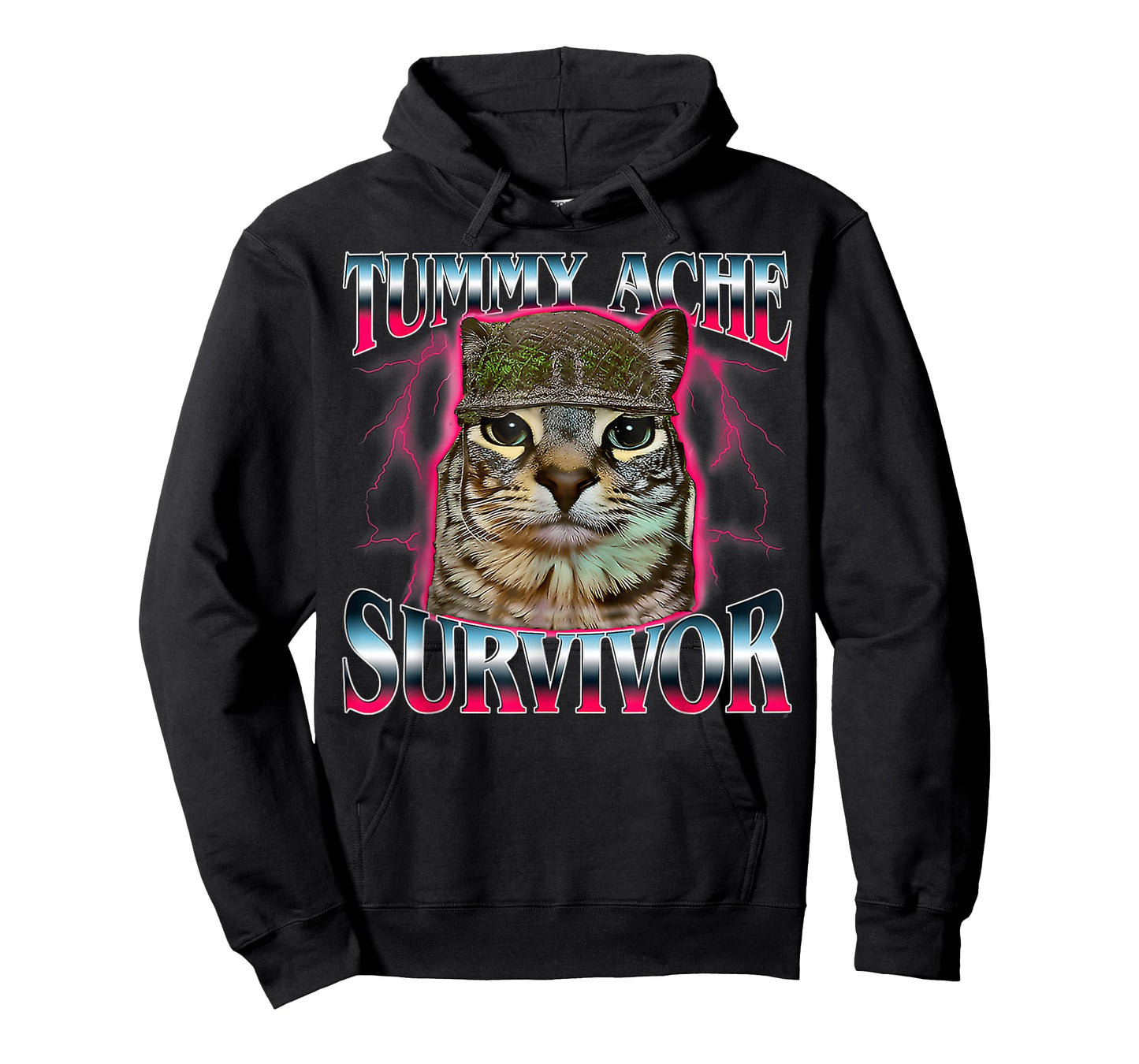 Tummy Ache Survivor Cat Meme Funny Saying Cats Animals Quote T-Shirt