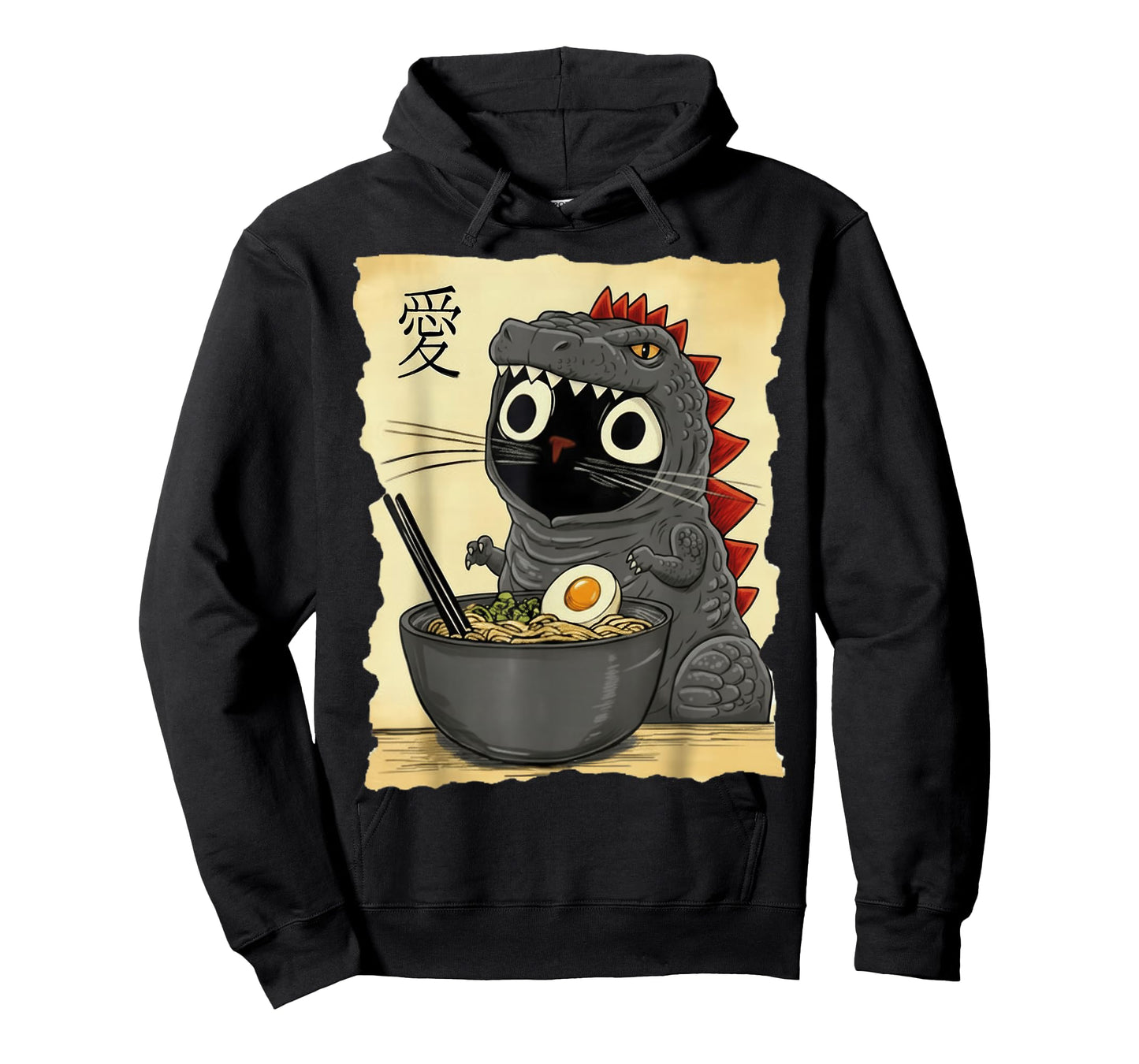 Catzilla Eating Ramen Cute Funny Cat Lover Japanese Art T-Shirt