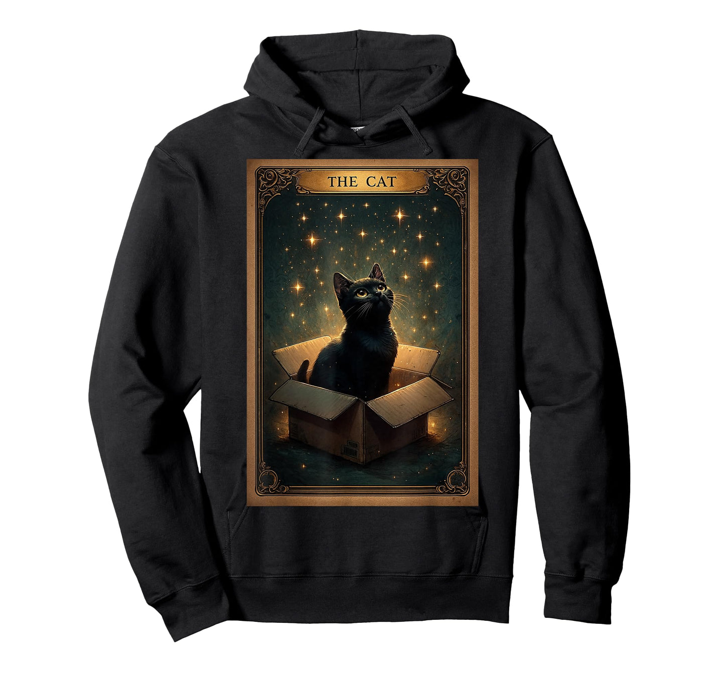 Mystical Black Cat on Box Magical Stars Retro Art Tarot Card T-Shirt